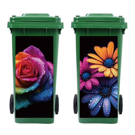 1set PVC Stickers Self-adhesive Decorative Stickers Decals for Trash Decoration Flower 82x38mm 2pcs/set DIY