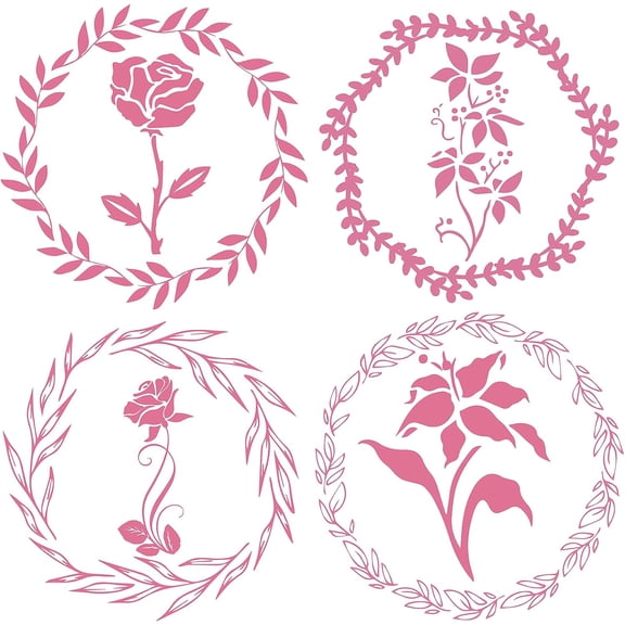 1set PVC Wall Sticker for Window or Stairway Home Decoration Flat Round Floral Pattern 18x18x0.03cm 4pcs/set