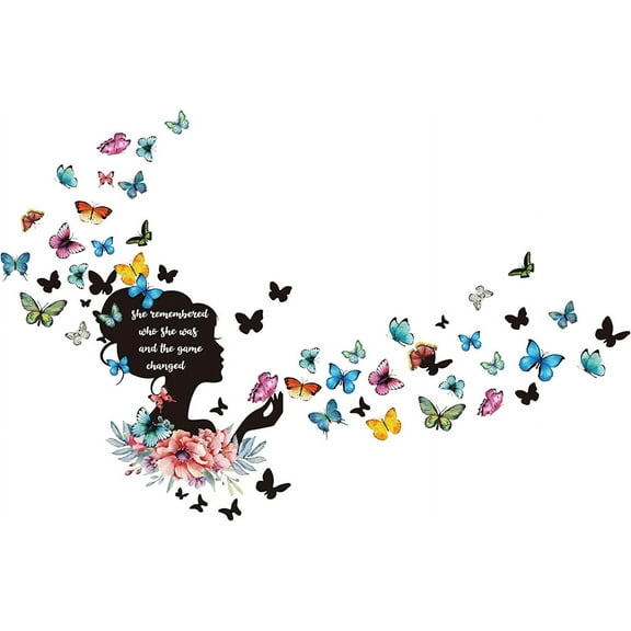 1set PVC Wall Stickers for Wall Decoration Woman with Word She remembered who she was and the game changed Butterfly Pattern 290x800~900mm 2pcs/set