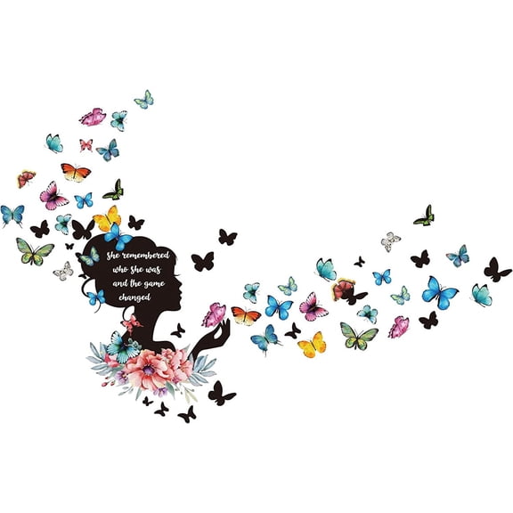 1set PVC Wall Stickers for Wall Decoration Woman with Word She remembered who she was and the game changed Butterfly Pattern 290x800~900mm