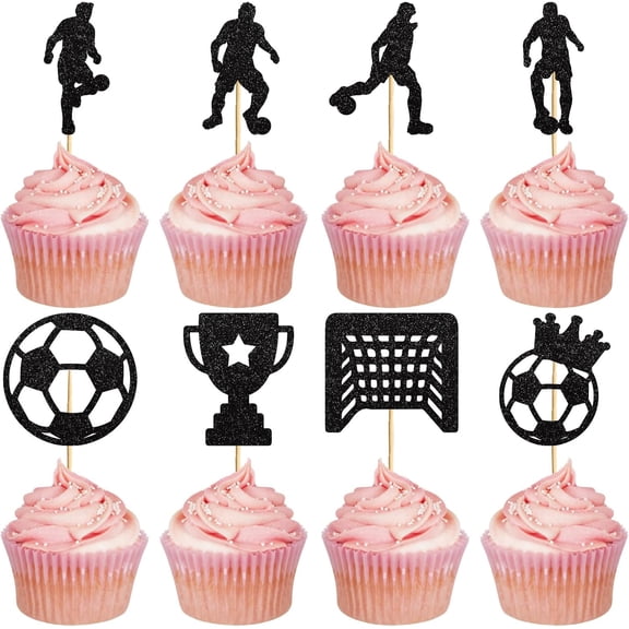 1set Paper Glitter Sequins Cake Toppers with Bamboo Stick Cake Insert Cards for Cake Decoration Sports 63.1~70x32.2~70mm 24pcs/set