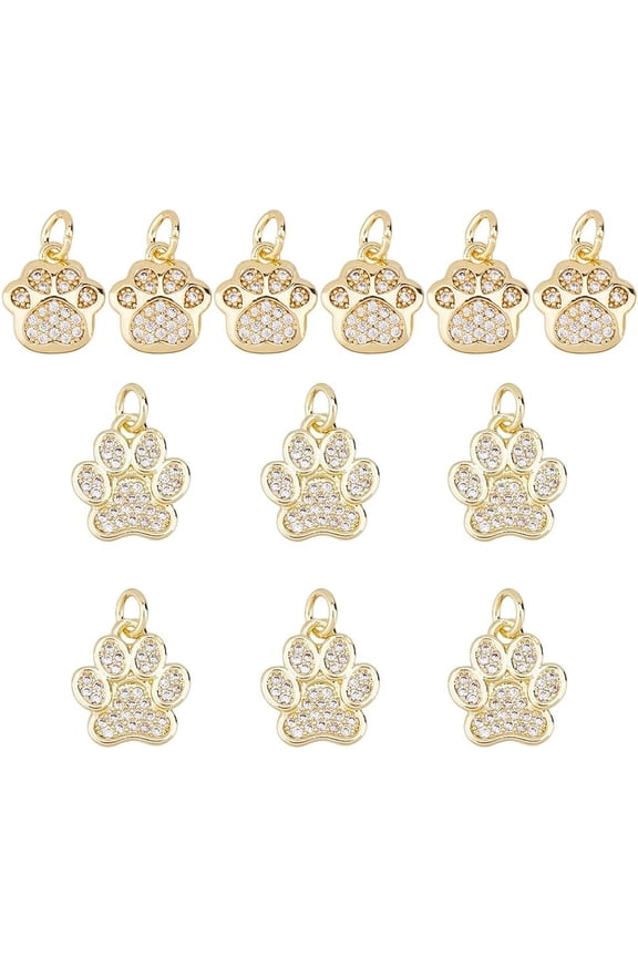 1set Paw Print Charms Cubic Zirconia Charm 18K Gold Plated Animal Charms for Jewelry Making DIY Crafts Clear
