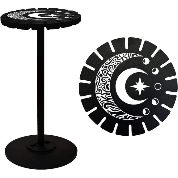 1set Pendulum Holder Wooden Pendulum Display Stand Stones Rocks Crystal Pendulum Holder with 18 Slots for Crystals Necklaces Accessories Decoration Spirit Altar Decoration - Moon Phases Black