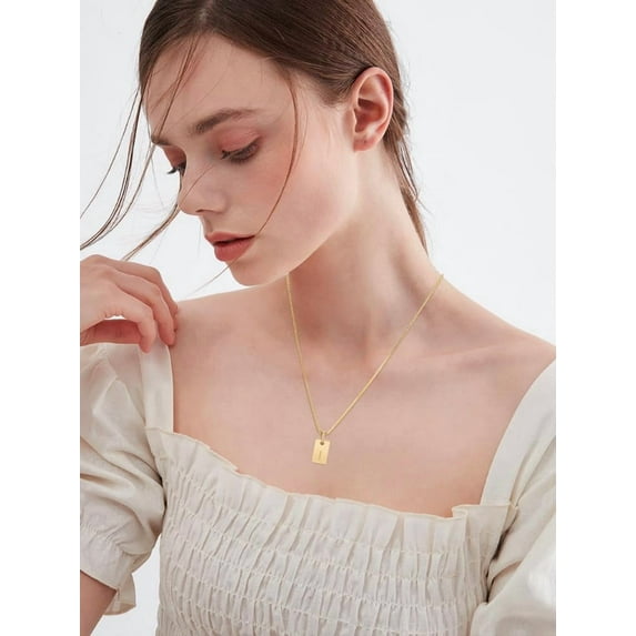 1set Personalized Initial Tag Pendant Necklace Gold Initial Letter Pendant Necklaces for Men Women Gifts for DIY Letter I
