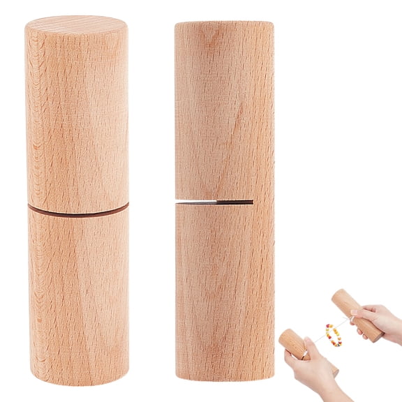 1set Pine Wood Bracelet Knotting Clamp Tool Column BurlyWood 14x4cm 2pcs/set