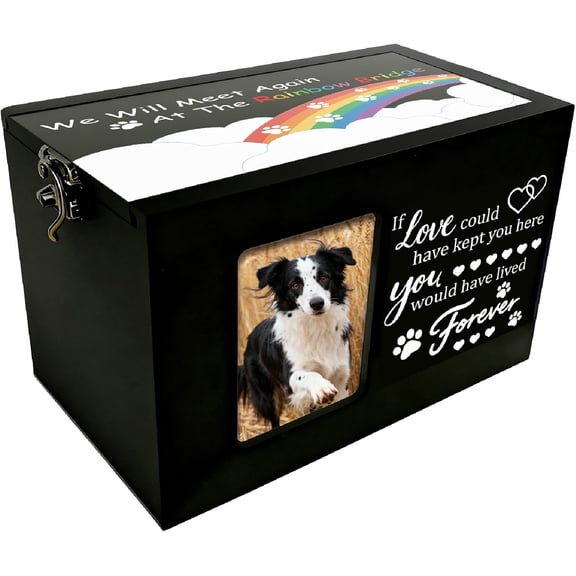 1set Pine Wood Storage Containers Cremation Urn for Pet Rectangle Rainbow 160x110x110mm