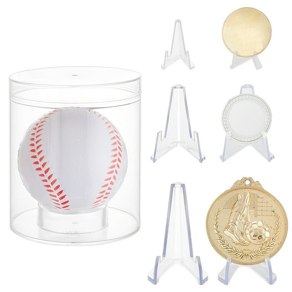 1set Plastic Baseball Storage Cases with Acrylic Display Easel Holder Clear