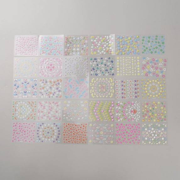 1set Plastic Nail Art Stickers Flower Mixed color 52x62x0.3mm sticker: 2~10x2~12mm 30pcs/set
