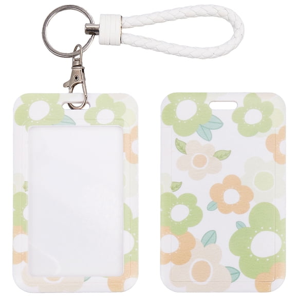 1set Plastic Name Card Holders with Imitation Leather Pendant Decorations Flower 110x68.5x5.5mm