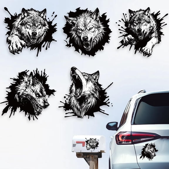 1set Plastic Reflective Vinyl Car Stickers Waterproof Decals for Vehicle Decoration Wolf 148x155mm Colorful