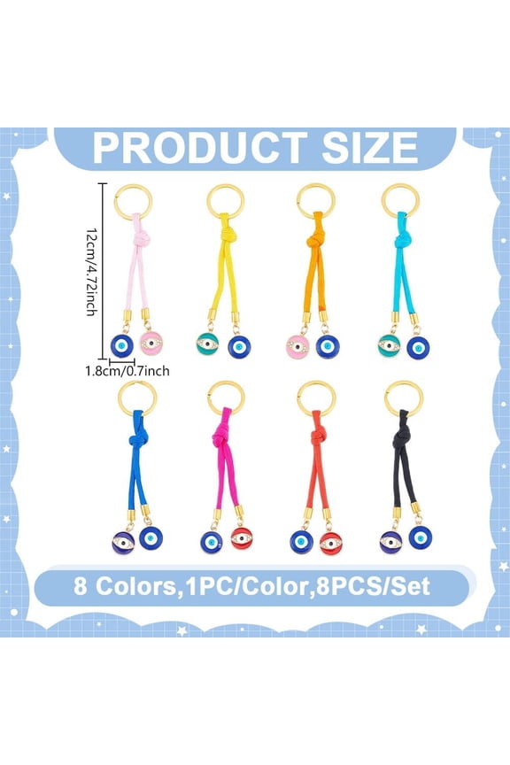 1set Polyester Cords & Alloy Enamel Keychain with Iron Findings Mixed color 120mm 8pcs/set