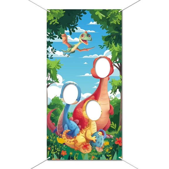 1set Polyester Photo Backdrop for Party Decoration with Plastic Non-Trace Wall Picture Hooks and Iron Curtain Clips Rectangle Dinosaur 1800x900mm