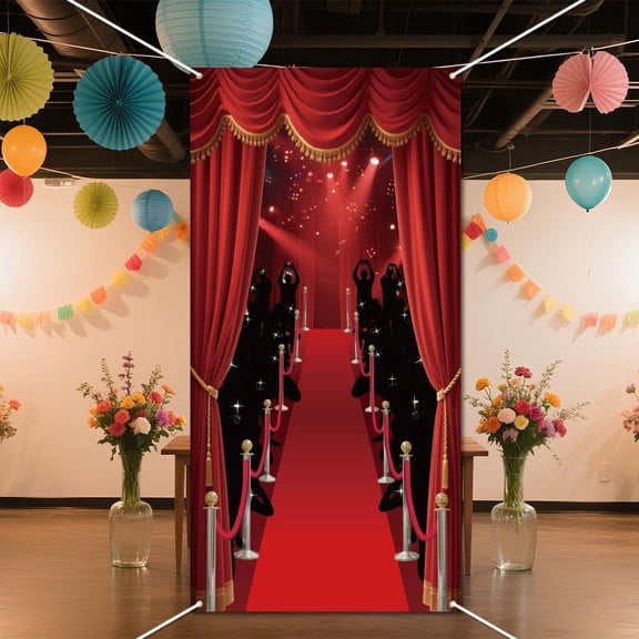 1set Polyester Photo Backdrop for Party Decoration with Plastic Non-Trace Wall Picture Hooks and Iron Curtain Clips Rectangle Red Carpet DIY