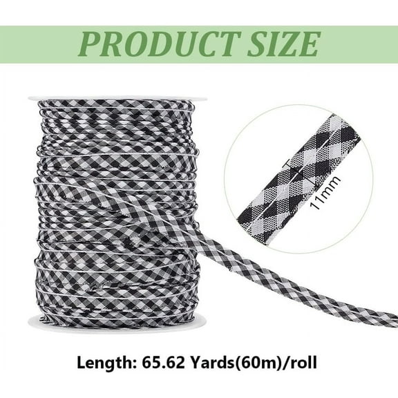 1set Polyester Tartan Lip Cord Trim Piping Tape for Clothes Sewing Black 11mm about 65.62 Yards(60m)/set