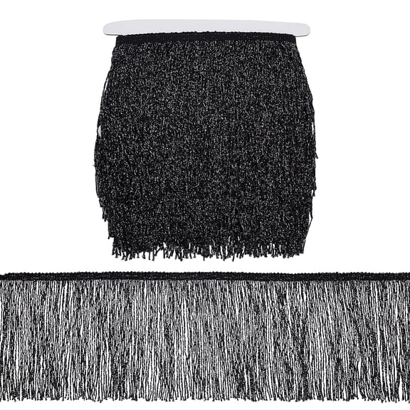 1set Polyester Tassel Lace Ribbon Fringe Lace Trim Macrame Ribbon Black 6-1/8 inch(155mm)