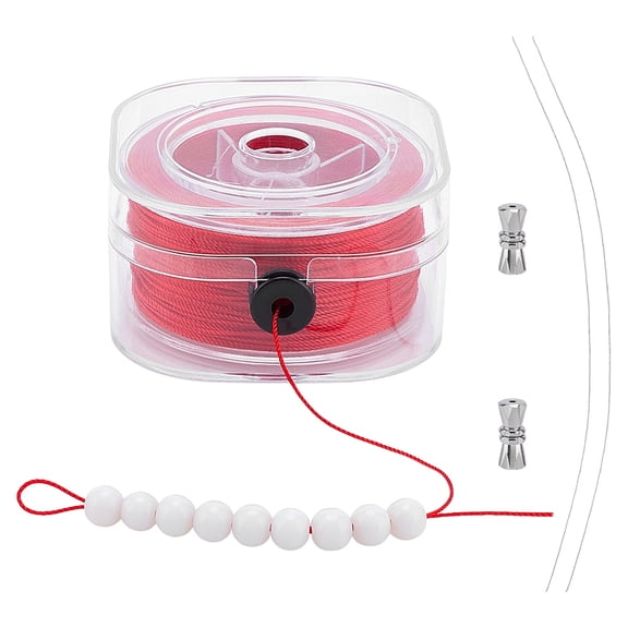 1set Polyester Thread with Clasps and Lead Wire for Pearl Bracelets Jewelry Making Red 0.8mm about 76.55 yards(70m)/roll