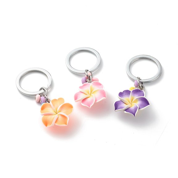 1set Polymer Clay Flower Keychain with Alloy Findings Mixed color 8cm