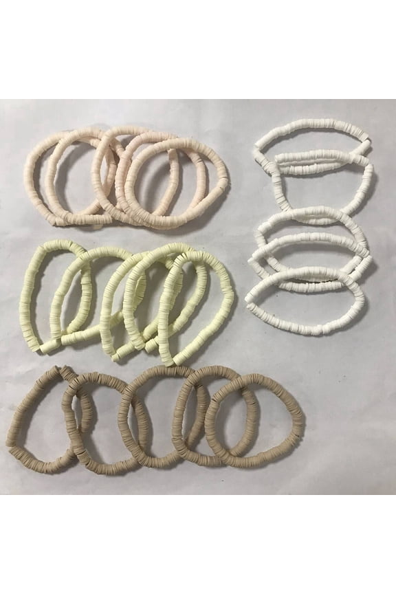 1set Polymer Clay Heishi Surfer Stretch Bracelets set Stackable Preppy Bracelets Wheat Inner Diameter: 2 inch(5.2cm) 5pcs/color 4 color 20pcs/set