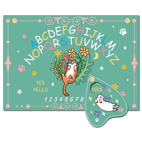 1set Printed Wood Pendulum Dowsing Divination Board set Rectangle Talking Board with Planchette Accessories Cat Shape 11.2~30x9~21x0.5cm 2pcs/set