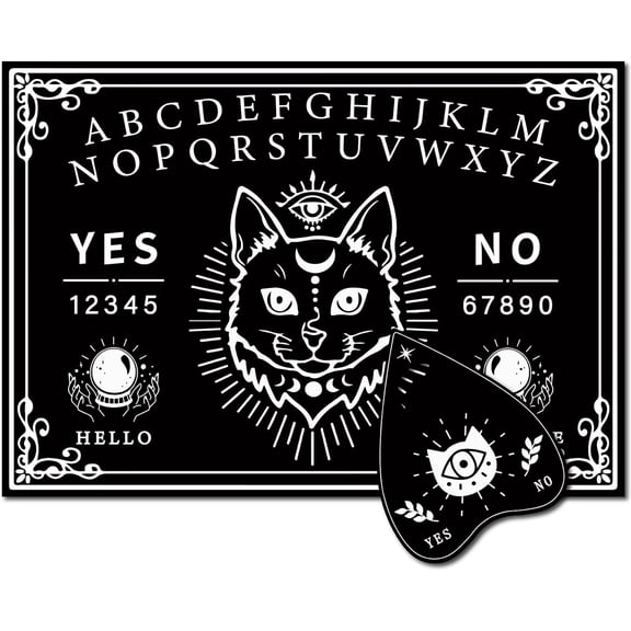 1set Printed Wood Pendulum Dowsing Divination Board set Rectangle Talking Board with Planchette Cat Shape 11.2~30x9~21x0.5cm 2pcs/set