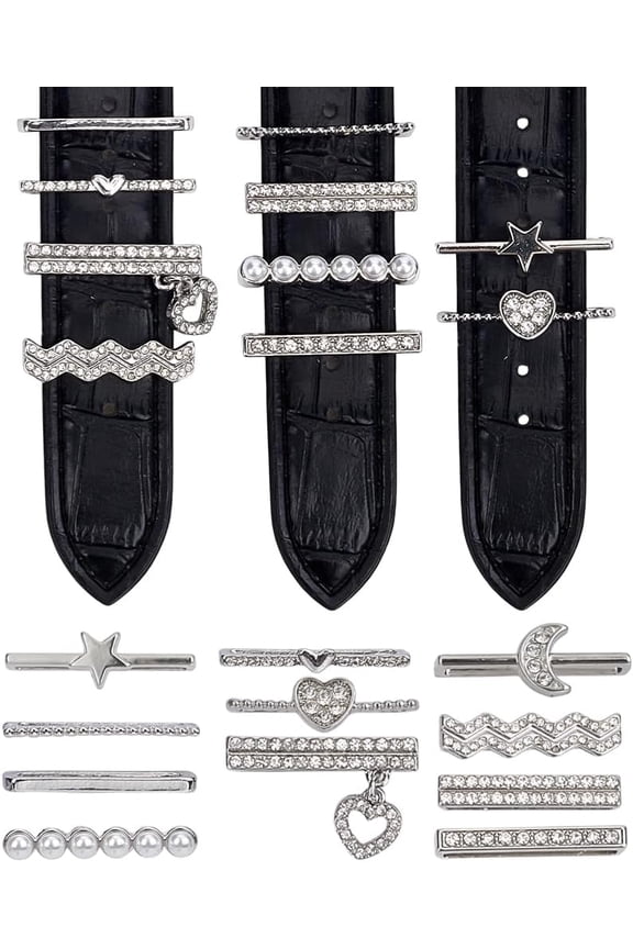 1set Rectangle & Cross Zinc Alloy Watch Band for Watch Loops Accesssories with Rhinestone 3~16x23.5~25x1.5~8mm 11pcs/set