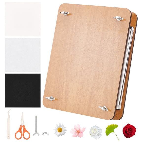 1set Rectangle Flower Press Kits including Wood Sheet Paper Sponge Screw for Dried Flower Making Mixed Color 240x180x72mm