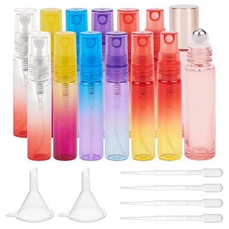 1set Refillable Bottle Sets with Gradient Color Glass Perfume Spray Bottles Essential Oil Roller Bottles