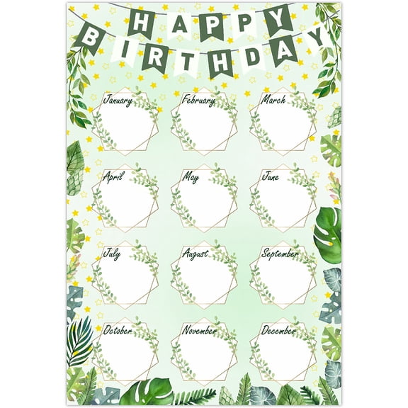 1set Reusable Happy Birthday Chart Posters Birthday Chart Calendar for Classroom Decorations Rectangle with 10Pcs Seamless Double-sided Adhesive