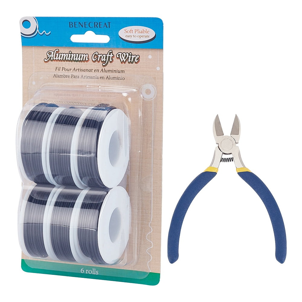 1set Round Aluminum Wire with Iron Side Cutting Pliers Black 12 Gauge 2mm 5.8m/roll 6 rolls