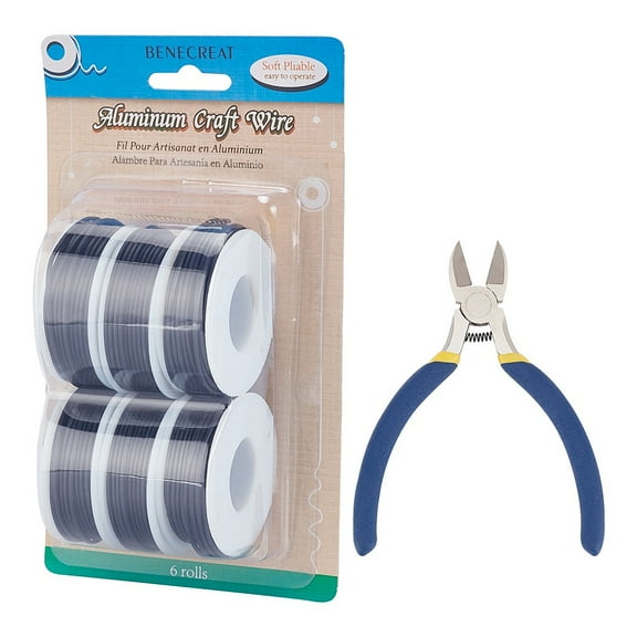 1set Round Aluminum Wire with Iron Side Cutting Pliers Black 12 Gauge 2mm 5.8m/roll 6 rolls