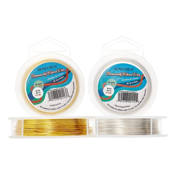1set Round Copper Wire for Jewelry Making Silver Golden Mixed Color 24 Gauge 0.5mm 98.42 Feet(30m)/roll 1roll/color 2 rolls/set