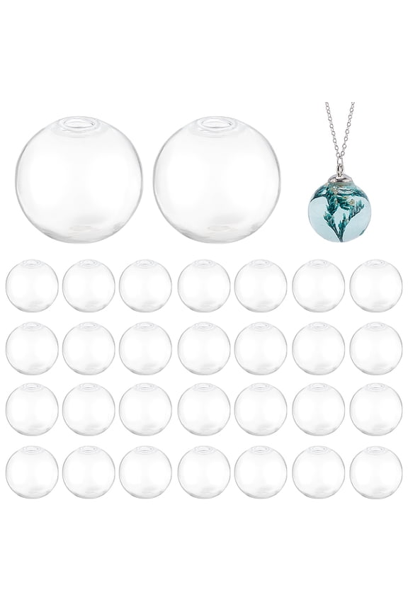 1set Round Mechanized One Hole Blown Glass Globe Ball Bottles for Stud Earring or Crafts Clear 25.5x24.5mm Hole: 4mm 30pcs/set