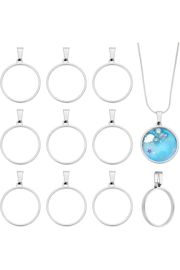 1set Round Open Back Bezel Pendants Stainless Steel Ring Frame Pendants Geometric Blanks Charms Hollow Frame Pendant Cabochon Settings for Earrings Necklace Bracelet Jewelry Making