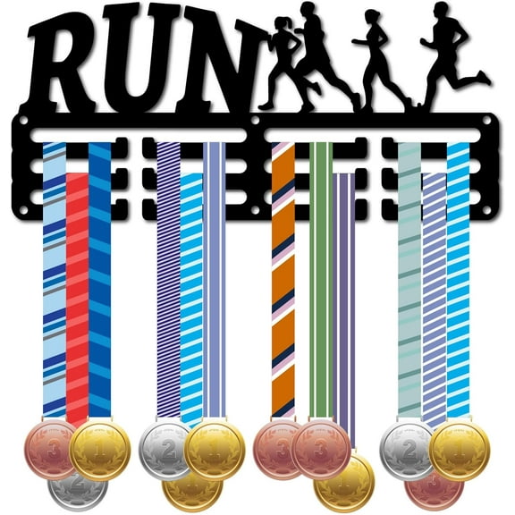 1set Run Medal Holder Runner Medal Hanger Display Sports Awards Marathon Athletics Running Race Ribbons Hanging Mount Metal Small Rack Hooks for Wall Runners Athlete Medalist 11.4x5.1Inch
