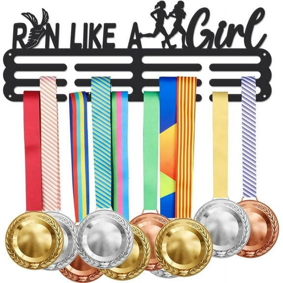 1set Running Medal Display Run Like A Girl Medal Display Rack Running Metals Holder Display Race Medal Holder Wall Hanger Sports Medal Holder Mount Decor for Wall Home Race for Runner Black