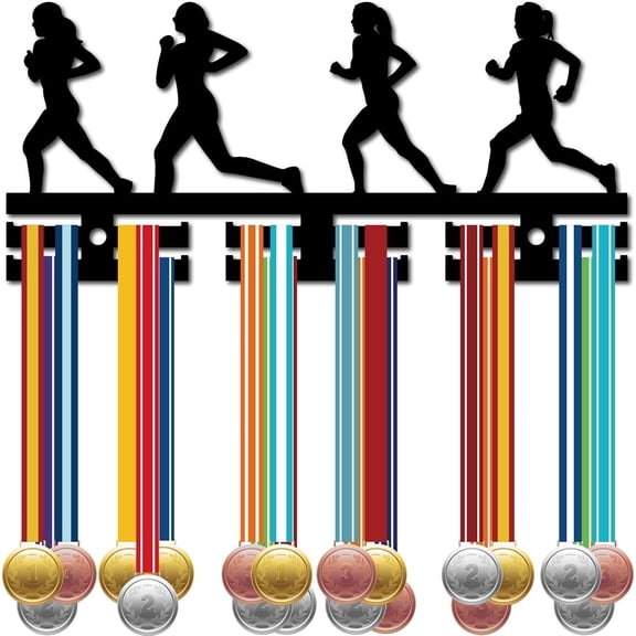 1set Running Medal Hanger Display Medal Holder Wall Mount Rack Acrylic Frame Hooks Hanging Awards Marathon Sports Medal Stand Organizer for Holding Up Over 40 Medals Runner Badges 11.4x5.1Inch
