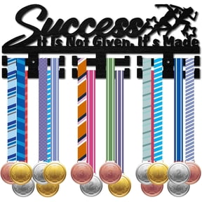 1set Running Sprint Medal Holder Sport Medal Rack Decor Wall Mount Badge Organizer Hanger 2 Rows Hooks for 30+ Medals Ribbons Hanging Display Race Awards Storage Athletes Winners Gift 15.7x5.9in