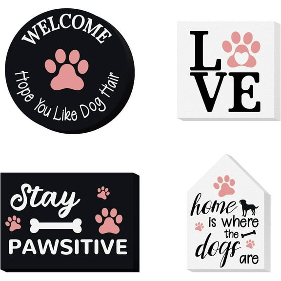 1set SUPPERDANT 4pcs/Set Wood Sign Dog Theme Tiered Tray Decor Set Self Standing 3D Wood Sign for Craft Projects Signs DIY Projects Square Round Rectangle Polygon 3.9x3.9in Colorful DIY