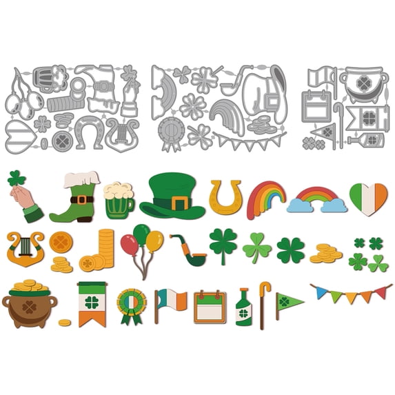 1set Saint Patrick's Day Carbon Steel Cutting Dies Stencils Decorative Embossing Paper Card Mixed Shapes 103~159x99~105x0.8mm 3pcs/set