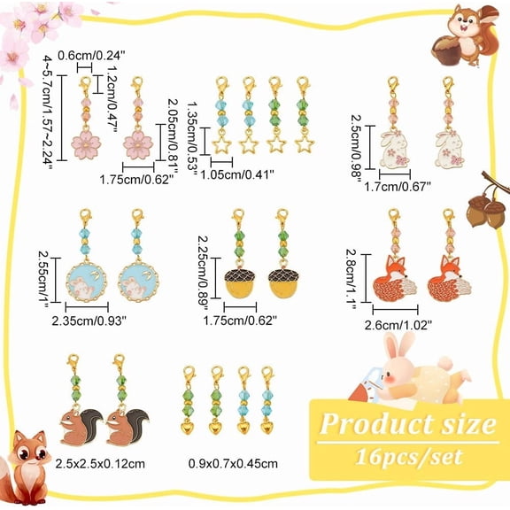 1set Sakura Flower/Star/Puffed Heart Stitch Markers Alloy Enamel & Glass Crochet Lobster Clasp Locking Stitch Marker with Wine Glass Charm Ring Mixed color 4~5.7cm 8 style 2pcs/style 16pcs/set