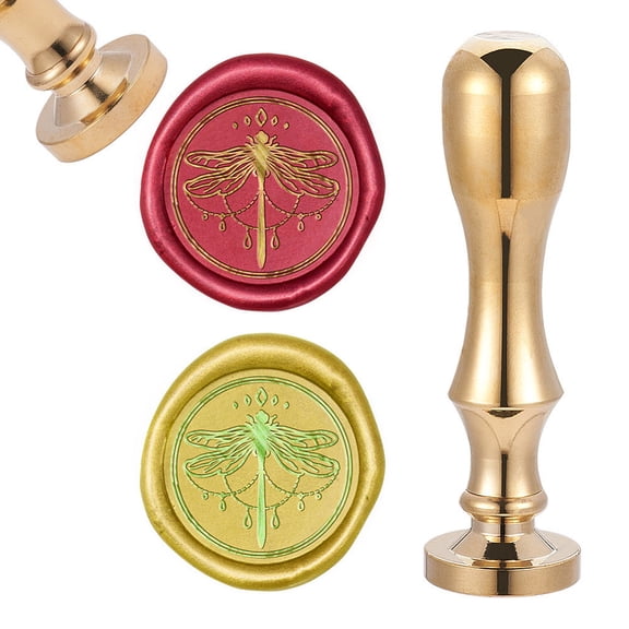 1set Scrapbook Brass Wax Seal Stamp and Handle sets Dragonfly Pattern Golden 87x20mm Stamp: 2.55cm