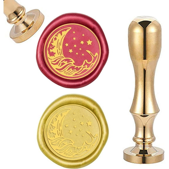 1set Scrapbook Brass Wax Seal Stamp and Handle sets Wave Pattern Golden 87x20mm Stamp: 2.55cm