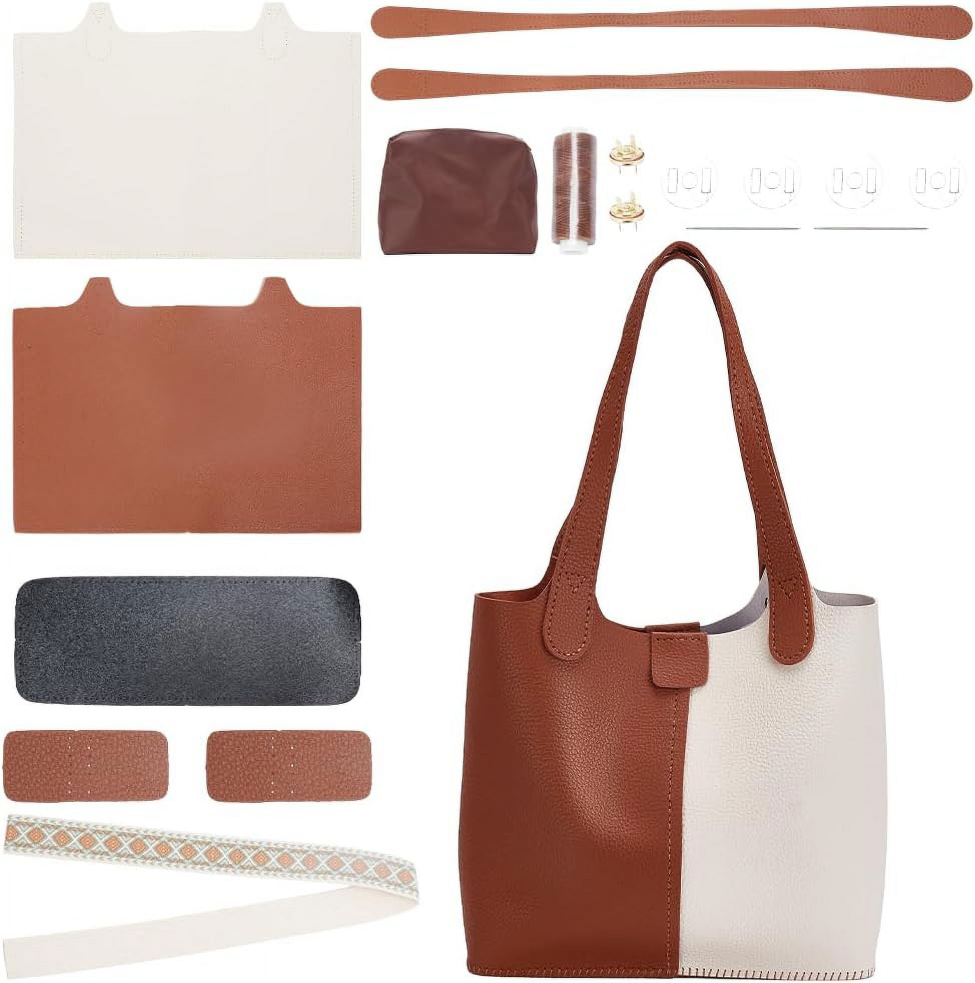 1set Sew on PU Leather bag Making Kit Including PU Leather Fabrics Polyester bag & bag Straps Clasp Needle Thread Camel 17~820x1~405x0.5~4.5mm