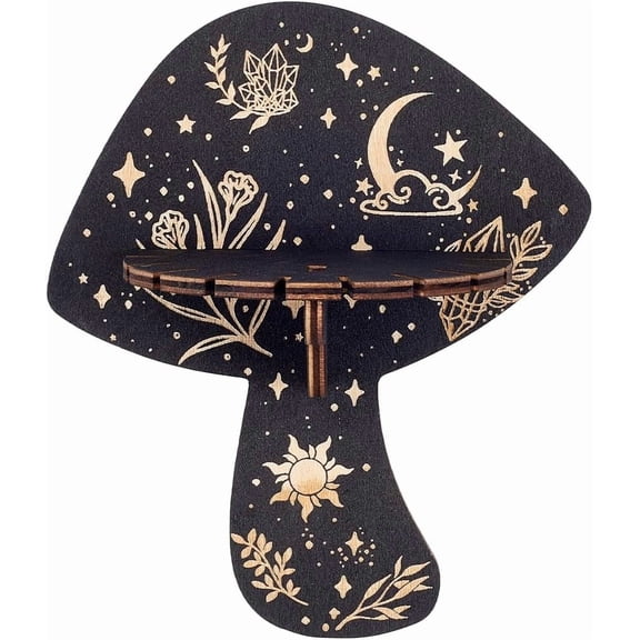 1set Shelf Display Mushroom Wooden Wall Shelf Rustic Floating Shelves Dowsing Pendulum Holder Stand Witchy Stuff Storage Display for Hanging Rock Gemstone Spiritual 6.96x5.91Inch