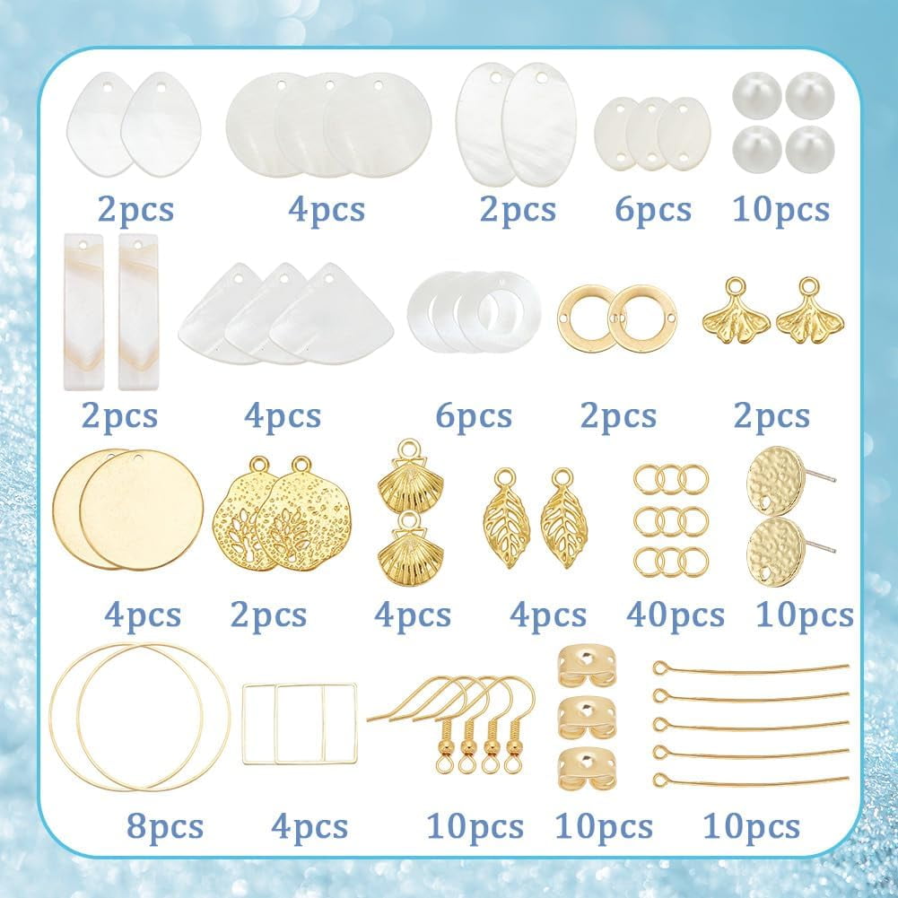 1set Shell & Alloy Dangle Earring Making Kits Mixed Shapes Seashell color 6~30x4~23.5x1~3mm Hole: 1~1.5mm
