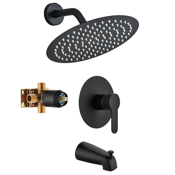 1set Shower Faucet Set With Waterfall Tub Spout Bathtub Faucet Kit Shower Tub Faucet Set Complete Tub Shower Trim Kit With Solid Brass Rough-in Valve And 8 Inch Rainfall Square Showerhead Matte Black