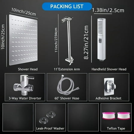 FANRUINA 10 Inch Rainfall Shower Head Combo With Adjustable Arm 3 Mode Handheld For Bathroom Luxury Spray