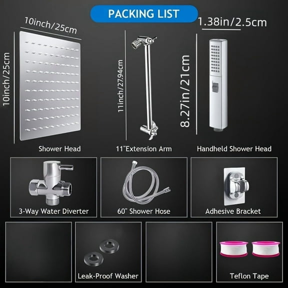 FANRUINA 10 Inch Rainfall Shower Head Combo With Adjustable Arm 3 Mode Handheld For Bathroom Luxury Spray