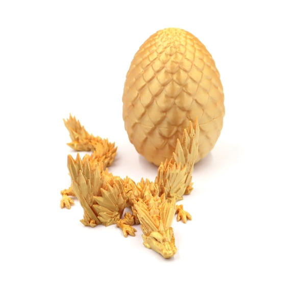 1set Silk Gold Size: 18.5*4.5*4.5CM+8.5CM Pineapple Egg 3D Printed Crystal Dinosaur Flying Dragon Ornament With Articulated Wings And Joints, Dragon Egg Figurine Model