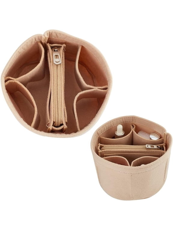 1set Small Felt Purse Organizer Insert Handbag Insert Liner for Cannes Round Bucket Bag Organizer Barrel Bag Organizer Bag Interior Insert Accessories for Bucket Makeup Bag 5.11x4.65 In Beige